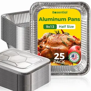 9x13 Aluminum Pans with Lids 25 Pack Extra Heavy Duty Half Size Disposable Foil Pans for Cooking Roasting Heating & Steam Tables