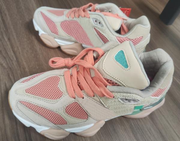 Women's Sporty Chic Casual Lace-up Running Shoes, Vintage Chunky Dad Sneakers (Beige & Pink) with Breathable Mesh, Green Midsole, Padded Tongue, Mixed-Material, Skin-Friendly Rubber Upper