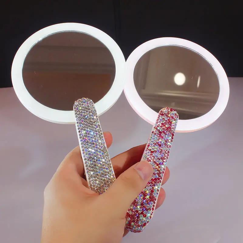 Diamond-Embedded Portable LED Makeup Mirror with ABS Construction - Desktop, Magnifying Tabletop Mirror for Home Supplies, Home Decor Use, Desktop Tabletop Mirrors, Magnifying Tabletop Mirrors