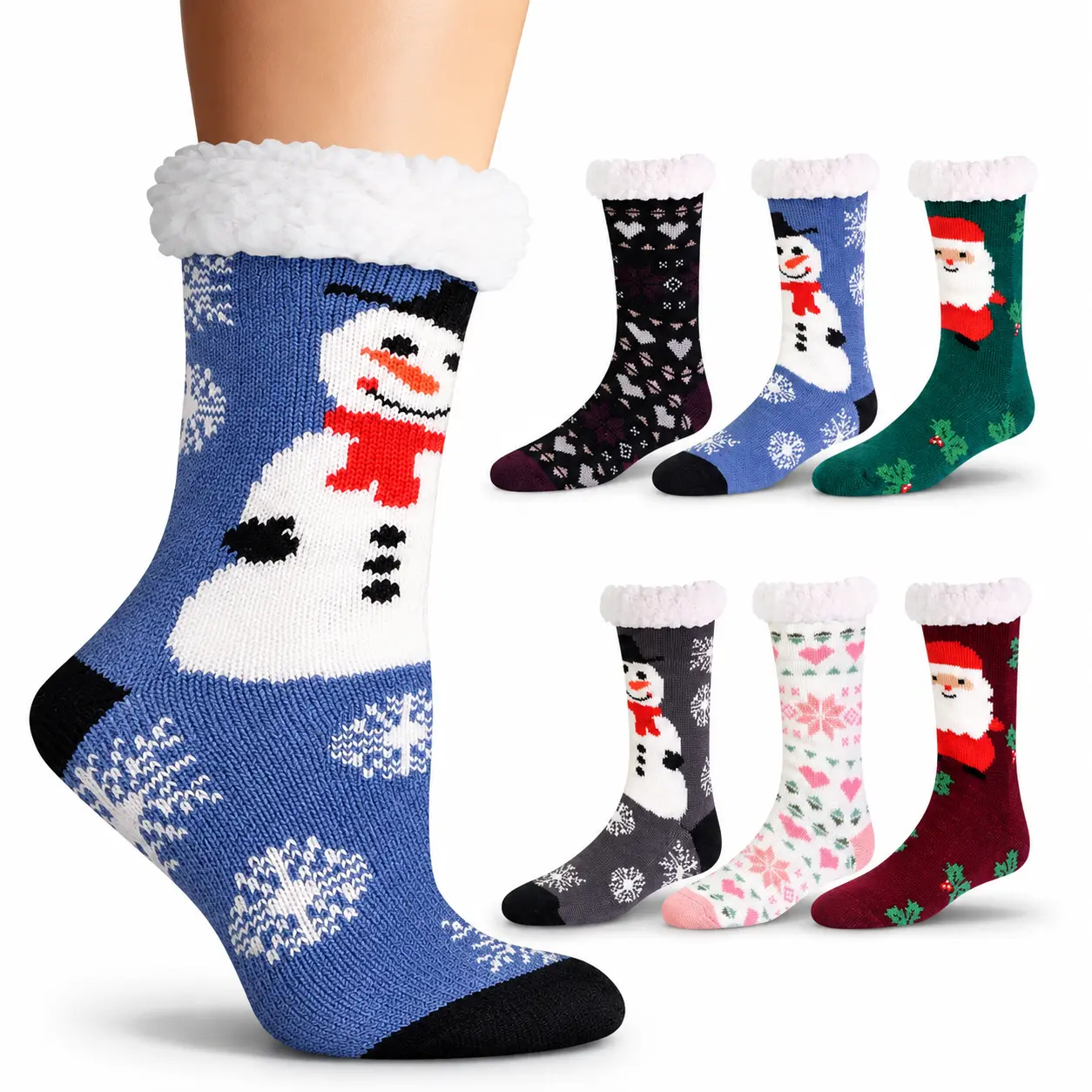 3-Pack Unisex Sherpa-Lined Thermal Crew Socks with Non-Skid Grip – Ultra-Soft Fleece, Heat-Retaining Winter Wear for Men & Women – Cozy Christmas Gift, Warm Cold-Weather Essentials