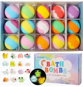 Vremou Gift Box Set of 12 Surprise Bath Bombs with Built-in Toys for Fun Easter Gift Basket Experience
