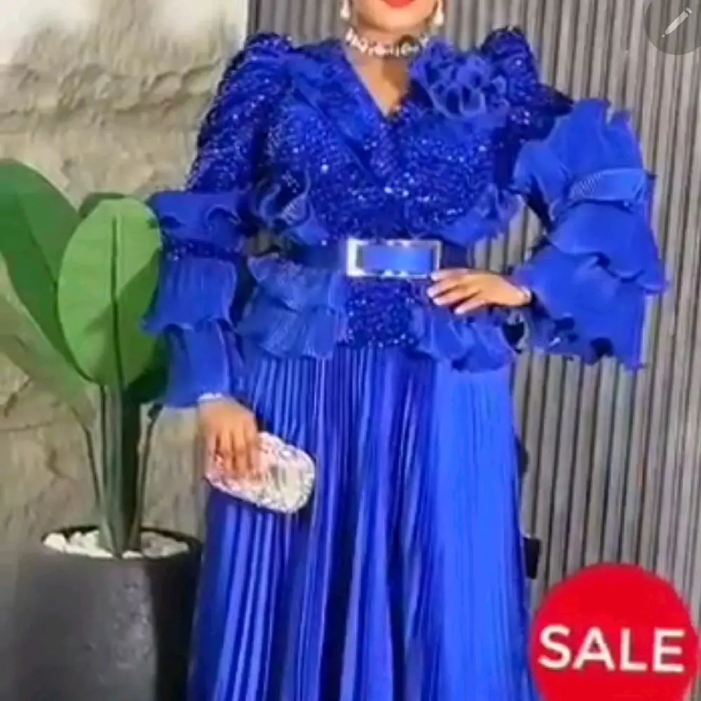 Dramatic Ruffle Sleeve peplum Sequin Top & Pleated Maxi Skirt 2- piece set outfit for wedding Guest Holiday Birthday photoshoot Gala Anniversary Mother of the Bride or Groom Women's plus Size Suit Royal blue