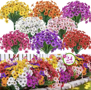 Der Rose 24 Bundles Artificial Flowers for Outdoor UV Resistant Faux Plants Spring Flowers Wedding Home Garden Patio Porch Decor 8 Vibrant Colors