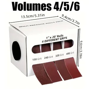 4/5/6-Roll Pack of Oxide Sandpaper Rolls, Various Grits 80-600, Cloth Abrasive Rolls for Sanding Blocks, Metal, Glass, Woodworking, Heavy Duty Hardware