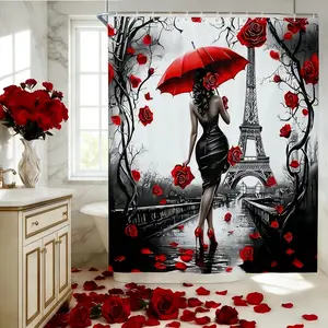 Black Girls Fabric Shower Curtain, Paris Eiffel Tower Romantic Bathroom Shower Curtain Sets, Girls American Girls Rose Floral Print Shower Curtain