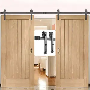 VEVOR 11FT Sliding Barn Door Hardware Kit - Heavy Duty Double Door Track System, 330LBS Load Capacity, Carbon Steel Construction for Doors 1.37-1.77 Thick Up to 5.5FT Wide, BlackVEVOR Super Brand Day