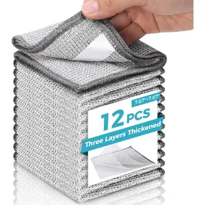 12 PCS Non Scratch Wire Dishcloth 7.87"x7.87" Thickened Three Layers Safe for Multi-Surface Cleaning Fast Effective