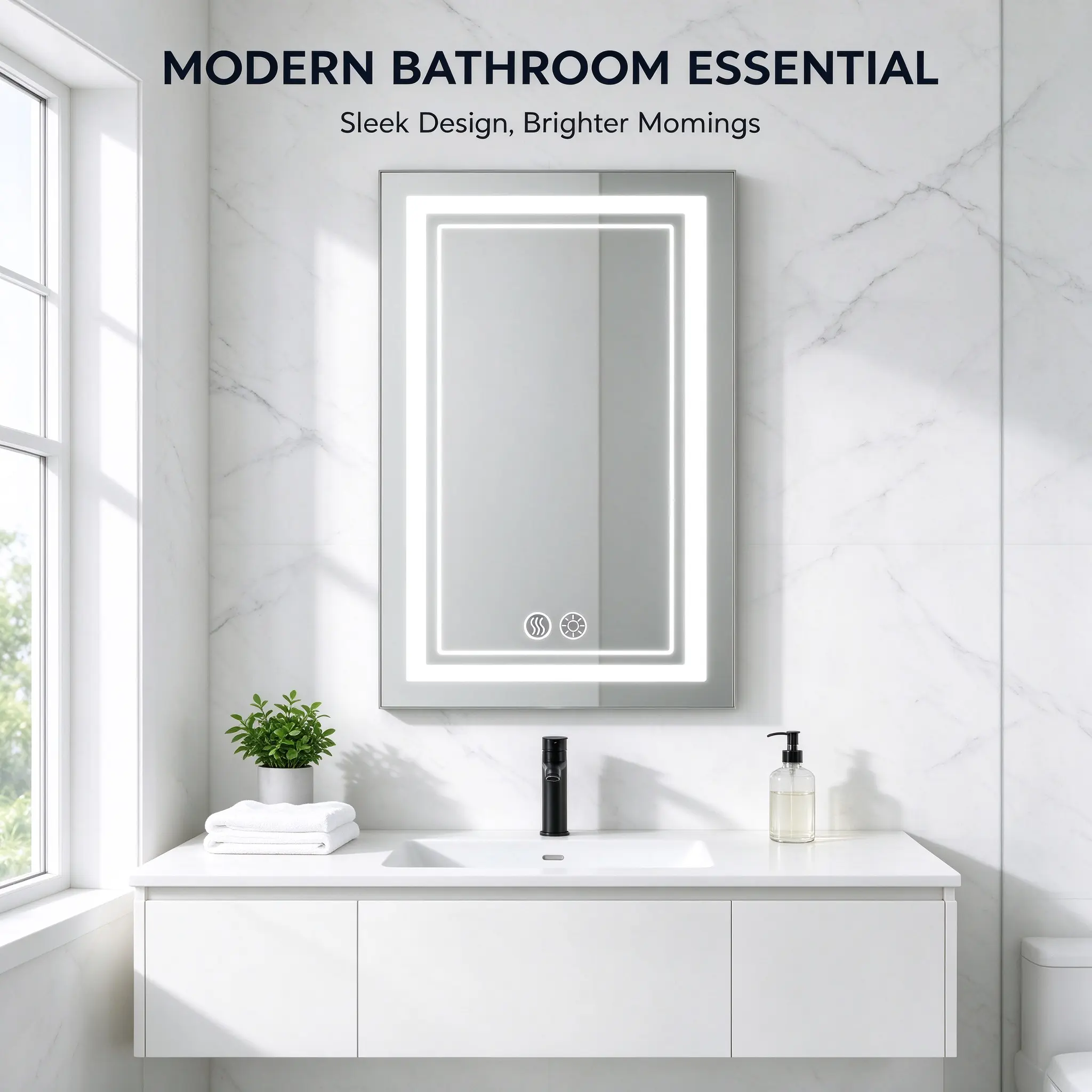 24x16in Backlight LED Wall-Mounted Rectangle Bathroom Mirror - Fogfree View, Dimmable, High-Definition, Memory Lighting, Shatterproof Tempered Glass, US Standard Plug/Switch, Home Improvement Fixture Accessory, Backlight Bathroom Mirrors