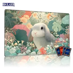 Whimsical Light Gray Lop-Eared Rabbit & Enchanted Garden MTG Playmat - 12x24in Non-Slip, Perfect for TCG/Board Game, Party & Family Gift