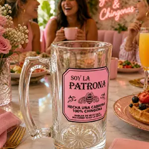 Soy La Patrona Glass 26oz Mug 100% Chingona Design for Unique Drinkware Collections