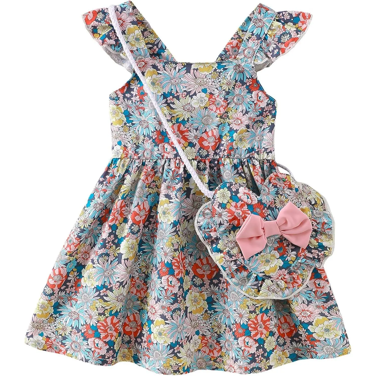 Baby Girl Sundress with Cute Bag - Newborn-Toddler Summer Casual Dresses, Sunflower Floral Print, for Valentine's & Baby Easter Infant Outfits