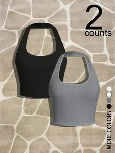 Women's Sexy Backless Halter Top Set, Slimming Design, Perfect for Summer, Casual Wear for Outdoor, Shopping, Party