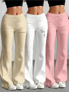 Three-Piece Set Milk Silk Yoga Pants, Pilates Yoga Wear, European & American Style Wide-Leg Straight-Cut, Drawstring Waist, Casual Fashion Long Pants, Athletics Pants
