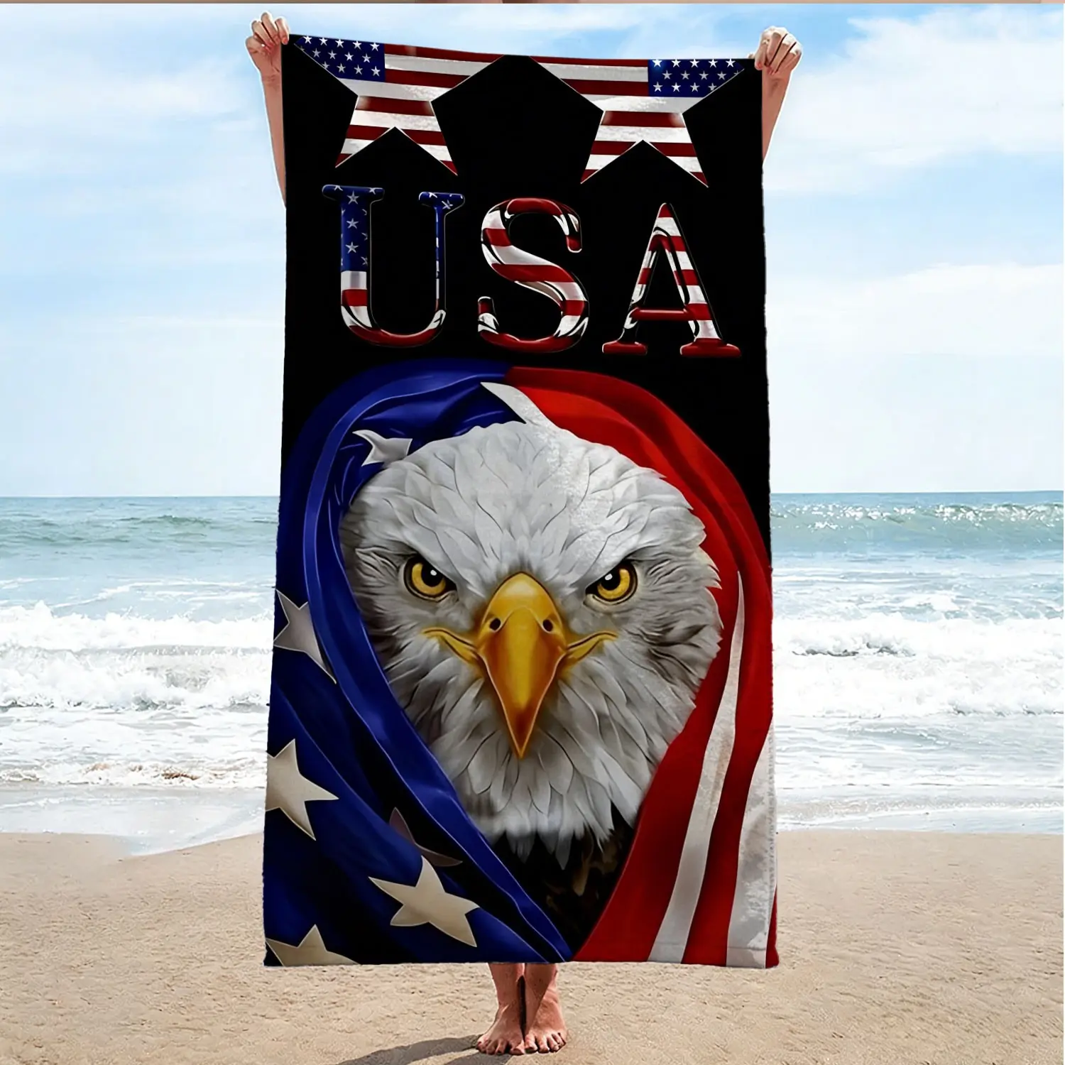 Usa Eagle Pattern Beach Towel, Swim Towel, Quick Dry Towels, Soft Absorbent Skin-Friendly Comfort, Patriotic American Design, Durable No Fading, Perfect for National Holidays, Beach Outings, Quick Drying Towels