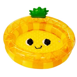 Maccabi Art Happy Pineapple FunRing Pool, 48 x 48 x 12 In Inflatable Round Splash Pool with Cushioned Base, Cute Pineapple Design, Easy Grip Valve, AirFlate Tool and Repair Patch, Yellow