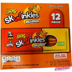Lucas SkWinkles Rellenos Pineapple Tamarind Flavored Hot Candy Strips 12 Pieces 0.92 oz Real Size Packaging Bonbon