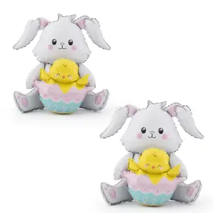 Easter Balloons Standing Bunny Balloons Rabbit and Eggs Balloon With Base for Easter Day Party Supplies Decorations Chick hatching Cute Rabbit Shaped Foil Mylar Balloons Happy Easter Balloons Kits 2PCS