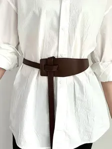 Women's Solid Color Wide Belt, Fashionable PU Leather Belt for Daily Clothing Decor, Trendy All-match & Exquisite Belt for Birthday Gift