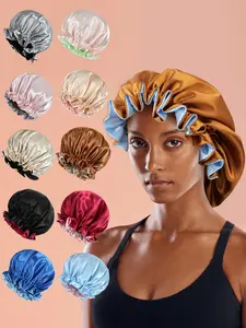 Double Layer Color Block Lace Sleep Cap, Reversible for Sleeping, Bathing, Makeup, Perfect for Braids and Curls, Comfortable Hair Protection, Haircare