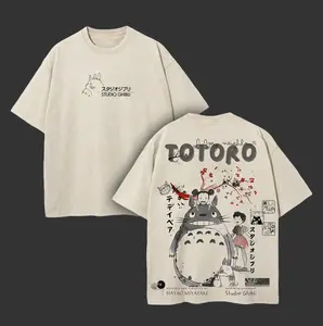 My Neighbor Totoro  - Studio Ghibli Anime Double Printed Vintage Washed Tee Unisex Oversize Anime Manga Washed Heavyweight Cotton T-shirt, Gift For Anime Fan, Anime Lover