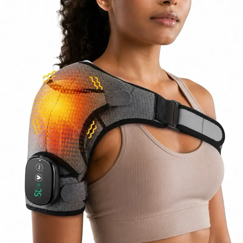 Cordless Heated Shoulder Brace, Shoulder Brace, Shoulder Heating Pad with Massage, Electric Cordless Heated Shoulder Wrap with 3 Heating & Vibration Levels