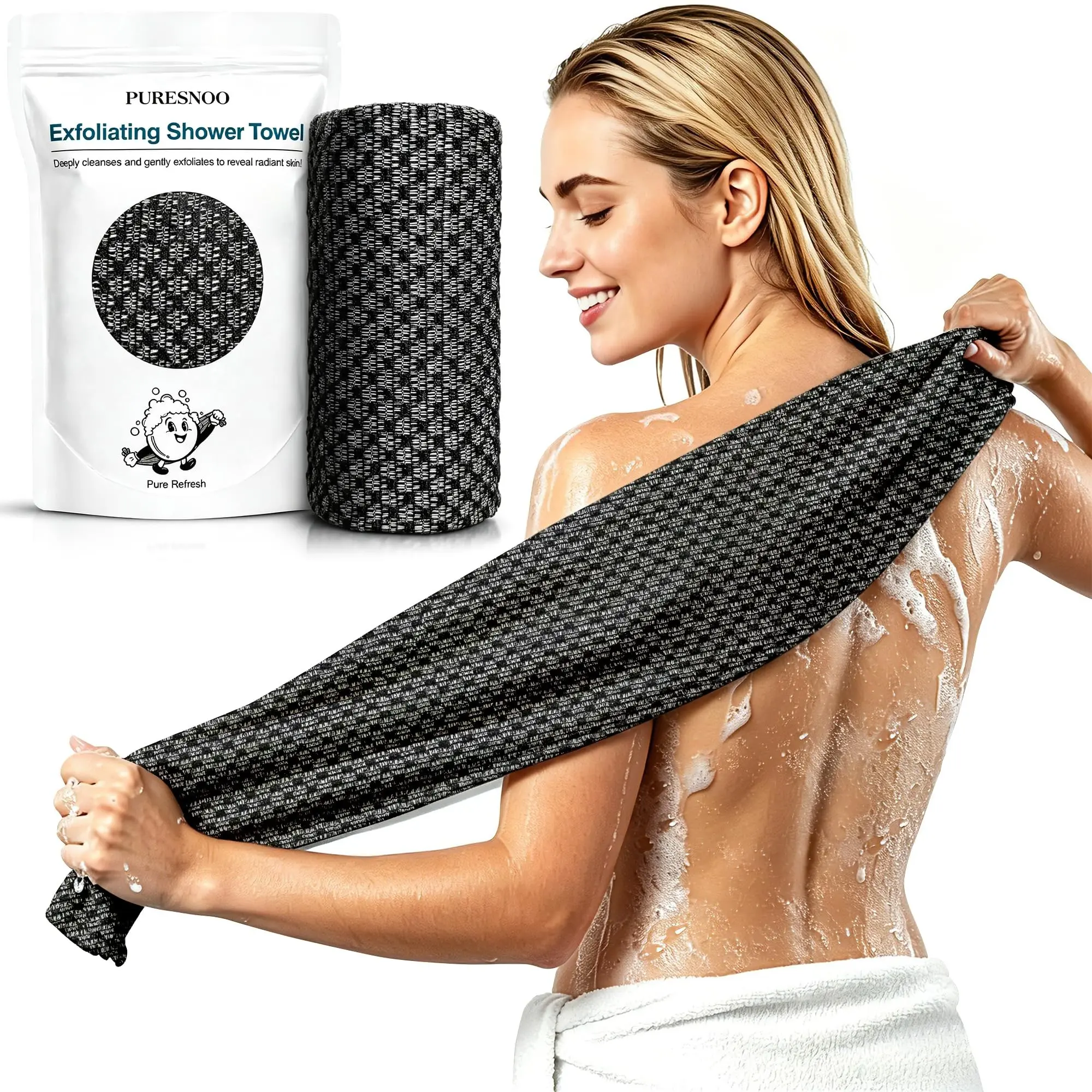 Exfoliating Towel, Exfoliating Bath Washcloth, Silver Ion Infused Bath Sheet, Durable Body and Back Scrubbing Glove, Deep Clean, Quick Dry, 45 Inch Large Size
