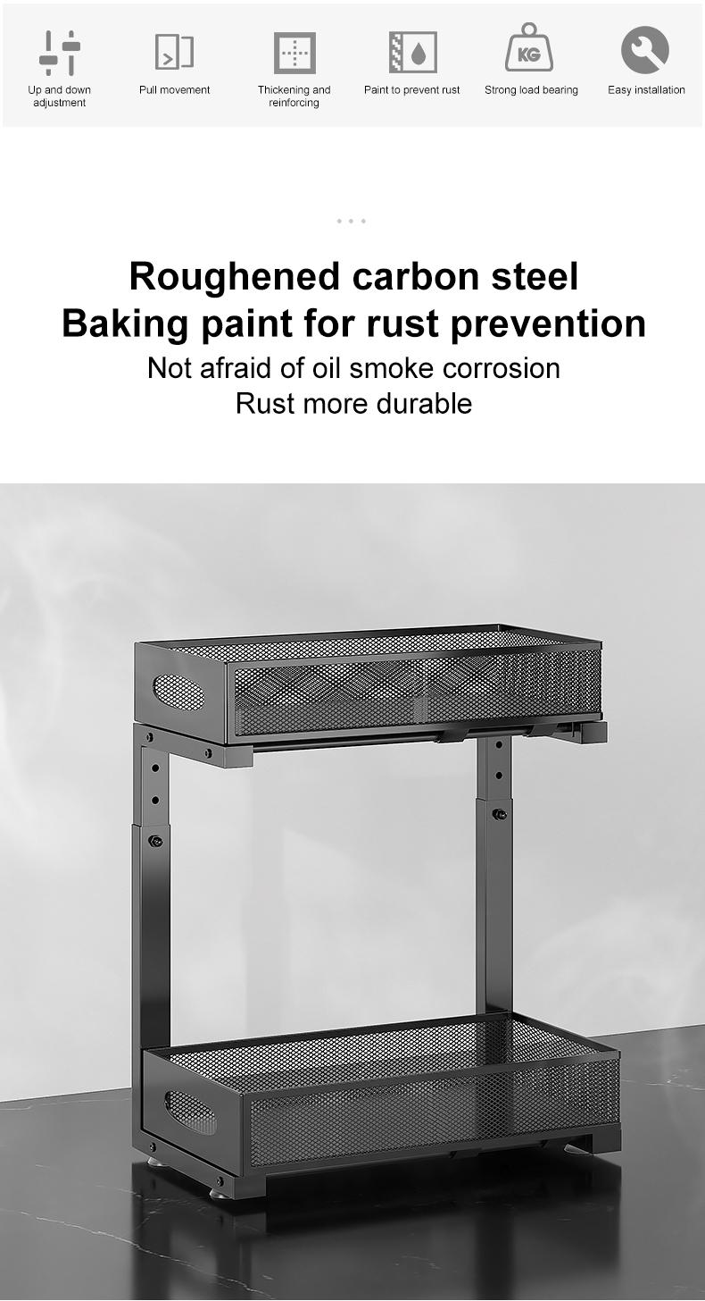 2 Pack Under Sink Organizer,Adjustable Height,2 Tier Pull Out Under Cabinet Organizer,Slide Out Thickened Metal Under Sink Storage for Kitchen Bathroom Laundry Cabinet Pantry,White,black Shelf Rack Racks