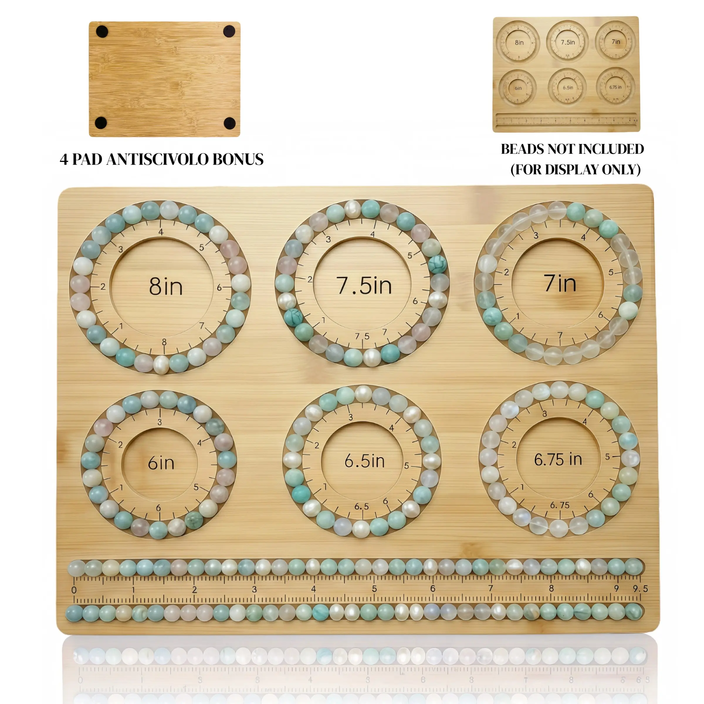 DIY Jewelry Bead Board with Inch Measurement Circles & Non-Slip Pads - Multi-Size Bracelet Sizing Tool, Bead Boards for Jewelry Making, Beading Layout Board with Scale for Bead Design Tray, Bracelet Making, Beading Crafts, Beading Accessories