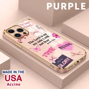 Plating Mobile Phone Case for iPhone 16 15 14 Pro Max 13 12 11 XR XS Plus Faith Over Fear Psalm Christian Aesthetic Printed Soft Silicone TPU Glossy Anti-oil Protective Cover for