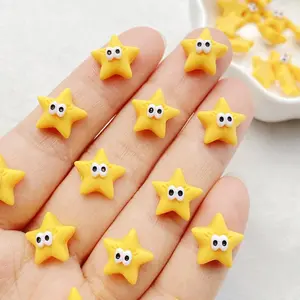 30pcs Resin Cute Mini Yellow Cartoon Eyes Stars Charms - Flatback Appliques for DIY Nail Art, Scrapbooking, Wedding Decorations, Crafts - Perfect for Manicure and Creative Projects with Expressive Faces