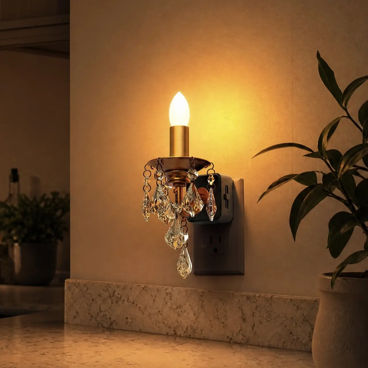 DOERSSHOP Candle Style Night Light, Plug into Wall with Dusk to Dawn Sensor, Halloween 0-100LM Dimmable for Dinning Room, Living Room, Bathroom, Hallway, Perfect Gift for Children