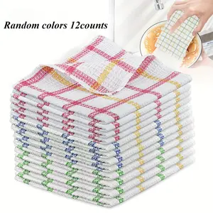12pcs Kitchen Dish Cloths, Soft Absorbent Dishwashing Towel, Household Cleaning Tools, Reusable & Durable Kitchen Rags, Home Wedding Decor, Dish Towels
