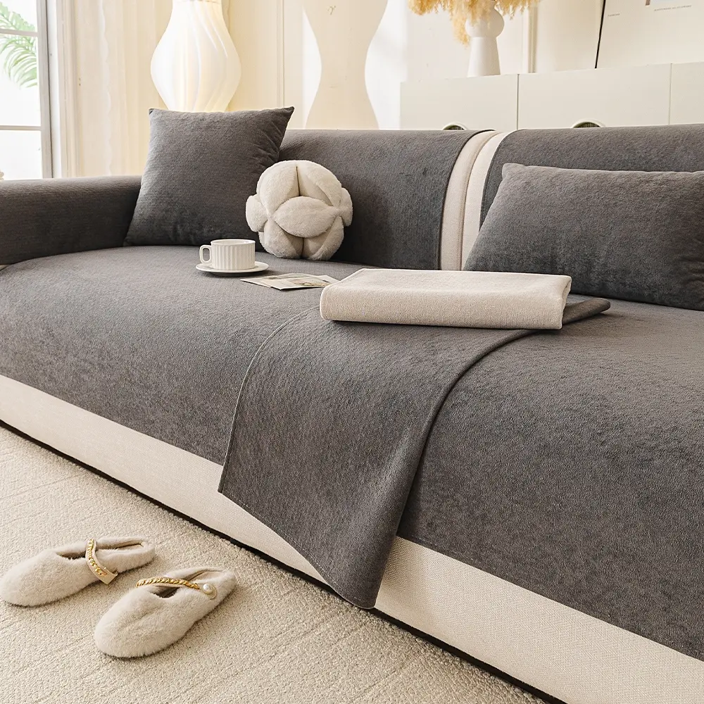 Chenille Solid-Color Waterproof Sofa Cover, Slipcover For Sofa, Modern Minimalist Sofa Slipcover, Non-Slip, Scratch-Resistant, Stain-Resistant, Pet-Friendly & Soft Sofa Protector, Fits 1-4 Seater Sofas, All-Season Living Room, Machine Washable