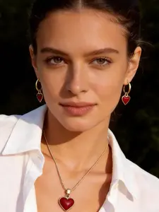 Vintage Wine Heart Necklace Earrings Set, Romantic Elegant Charm, Perfect Gift for Her, All Seasons Jewelry