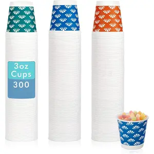 300 Pack 3 oz Disposable Bathroom Paper Cups, Small Mouthwash Cups in Orange, Blue, and Green,  for Candy, Biscuits, Bathroom Use, Parties, Picnics, and Travel