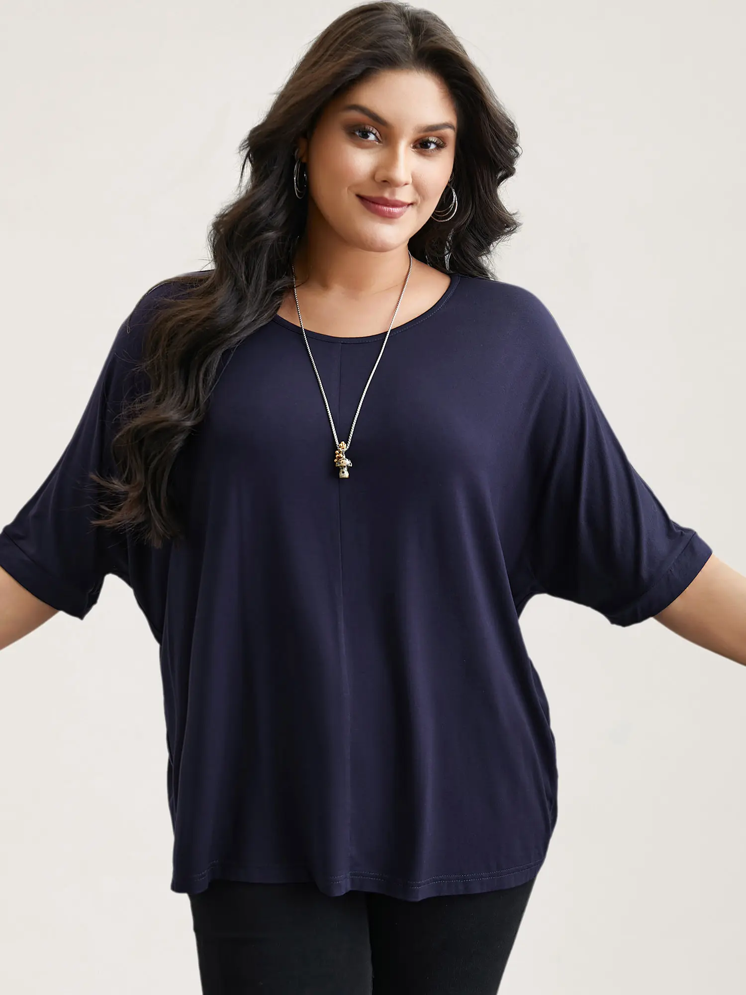 BLOOMCHIC Women's Plus Size Minimalist T-Shirts,  Garment Trendy Tops Casual Loose-Fit High-Stretch Sleeves Supersoft Round Neck Plain Style [M-6X] 2026 Summer Vibes Basic Tshirt Swimweek,summeroutfits,Summerfinds
