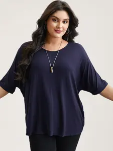 【Summer Turn-Up】BlOOMCHIC Plus Size Supersoft Round Neck Plain T-Shirt Fit Garment Womenswear Sleeve Spandex Fabric Top [M-6X] 2026 Summer Pick for Mother's Day