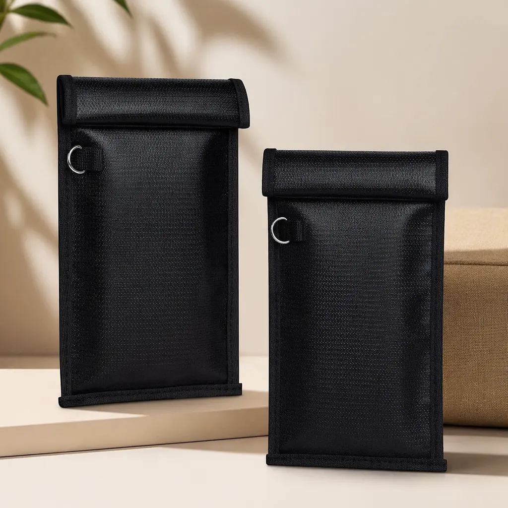 2 Pack Faraday Bags, Fireproof Waterproof Signal Blocking Pouch for Cell Phone & Car Keys, RFID GPS WIFI NFC Blocker, Anti-Tracking Privacy Shielding Bag for Travel
