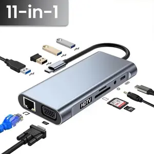 11-in-1 USB C Docking Station | 4K HDMI/VGA + 100W PD + SD/TF + 3.5MM Audio + 4 USB | Adapter for Mac Pro/Air, Surface Pro, Type C Devices