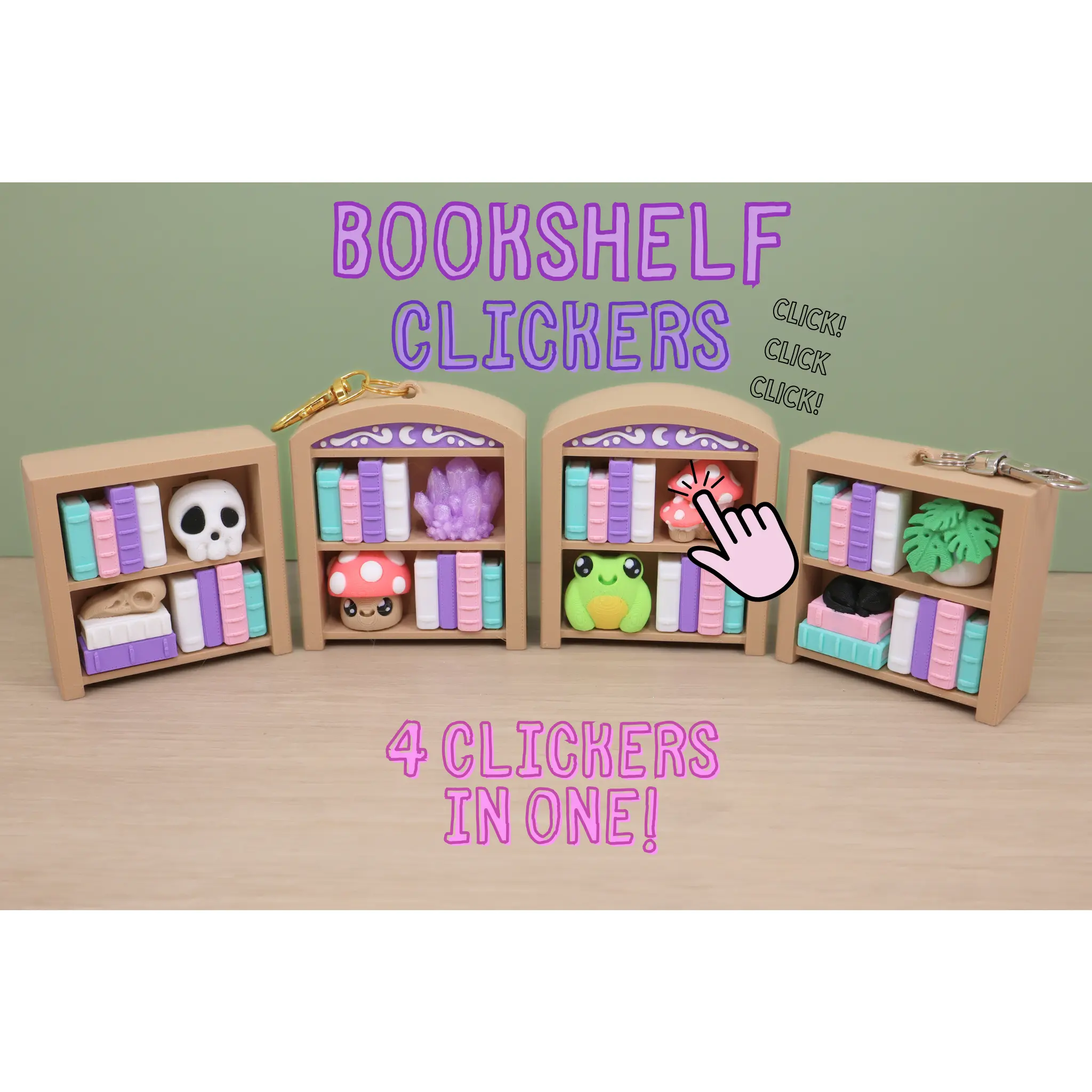 3D Printed Small Bookshelf Four Clicker Fidget 3D Printed Small Bookshelf Four Clicker Fidget