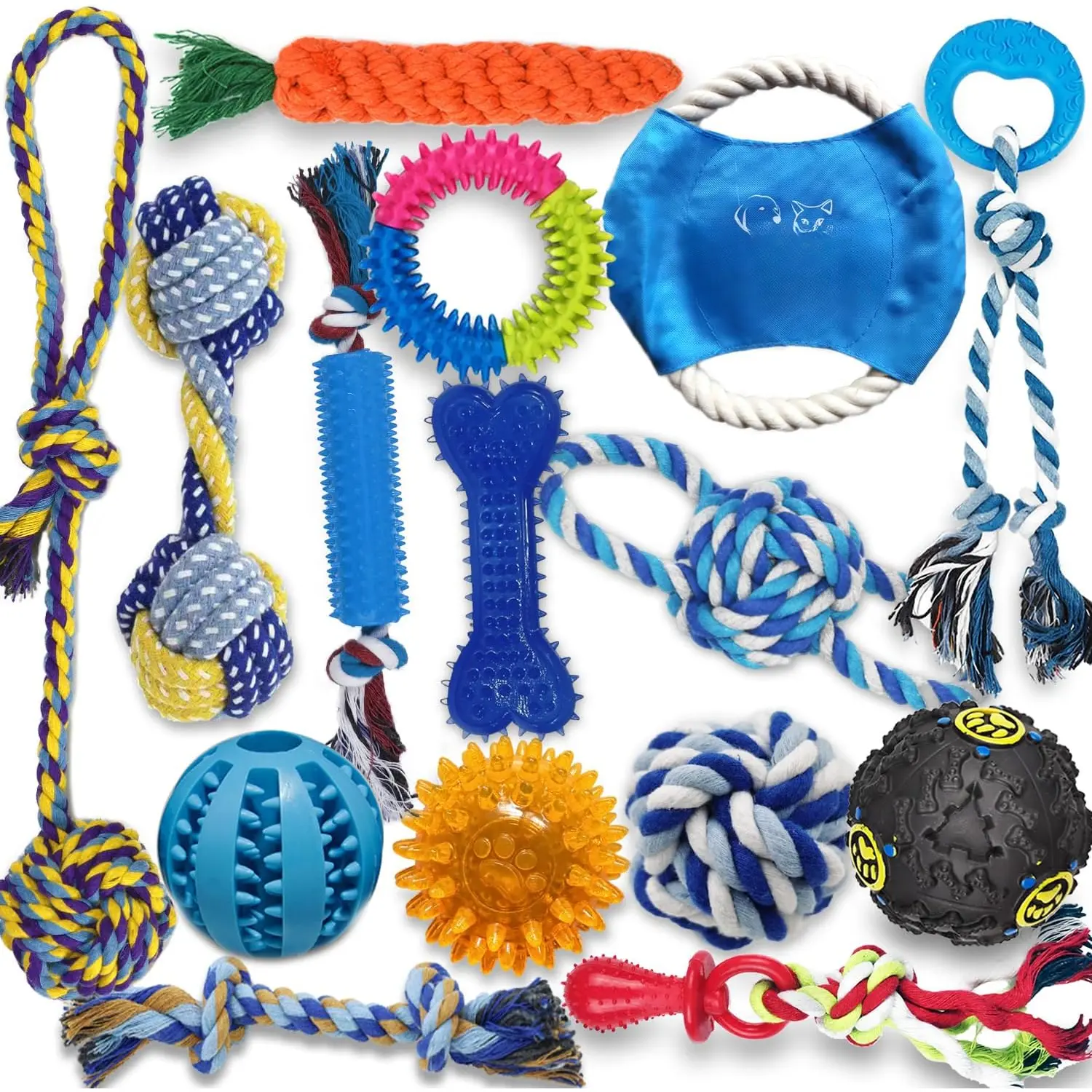 Dog   Toys - 15 Pack Tough Small Medium Large Breed Puppy Toys, Dogs Rope  Toys Bundle for Boredom, Pet Interactive Squeaky  Dispensing Ball for Puppies