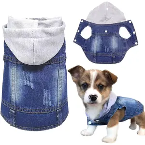 Pet Clothes Dog Jeans Jacket Cool Blue Denim Coat Small Medium Dogs Lapel Vests Classic Hoodies Puppy Blue Vintage Washed Clothes (Grey,XL)