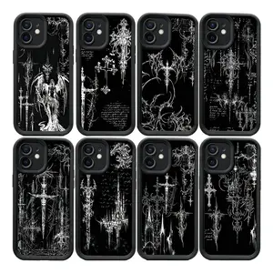 Gothic Cyber Sigil Cross Phone Case For IPhone 17 16 15 13 11 12 14 Pro Max Plus Samsung S21 S22 S23 S24 S25 A series Silicone Cover Shell Smartphone Cellphone