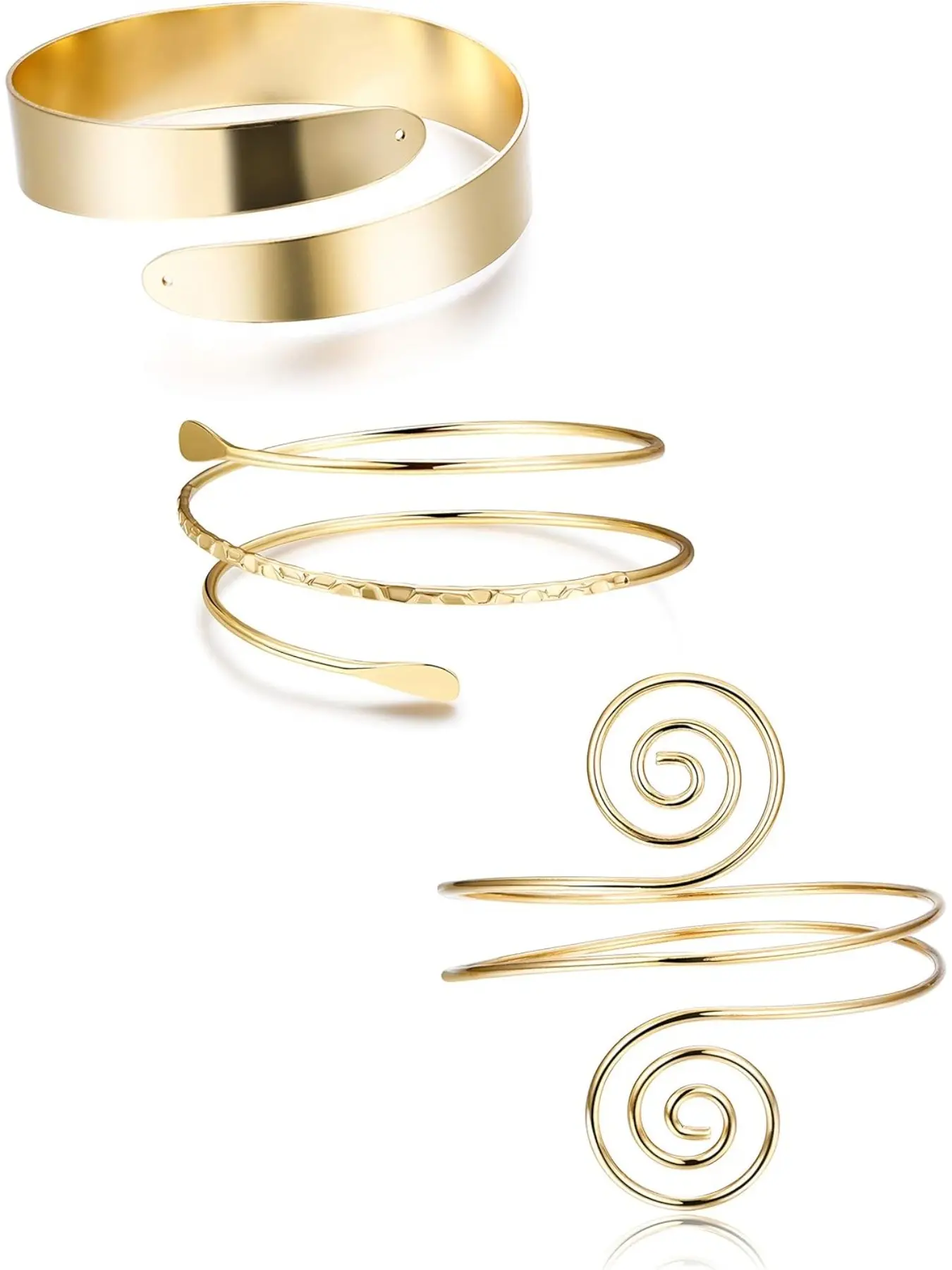 Arm Cuff Upper Arm Band for Women Gold Arm Cuff Bangle Bracelets Adjustable Coil Swirl Armlet ArmBand Jewelry,Fashion Accessories,Wavy Cuff Bangle,Trendy Stack Bangle,Fashion Bracelet,3-4Pcs