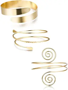 Arm Cuff Upper Arm Band for Women Gold Arm Cuff Bangle Bracelets Adjustable Coil Swirl Armlet ArmBand Jewelry,Wavy Cuff Bangle,3-4Pcs
