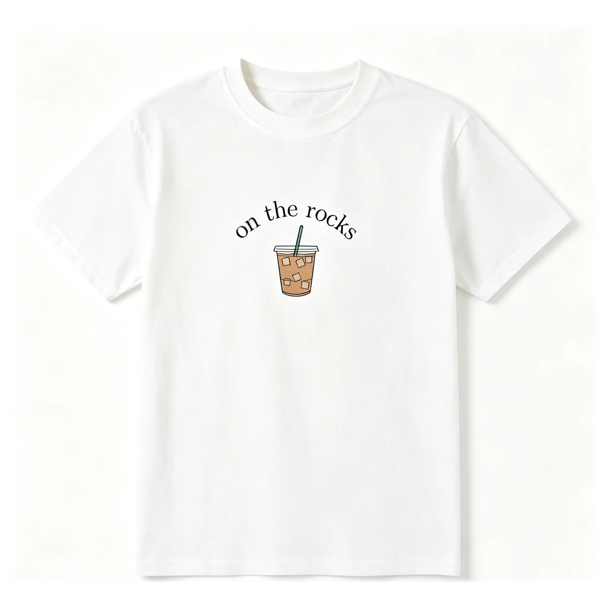 Women's Iced Coffee Printed Motif Tshirt, Casual Round Neck Soft Cotton Top, Short Sleeve Loose Fit, Machine Wash, Women's Clothes, Graphic, Morning Outings, Gift For Coffee Lovers, Coffee Themed Printed Elements