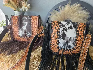 LEATHER AND COWHIDE MESSENGER BAG