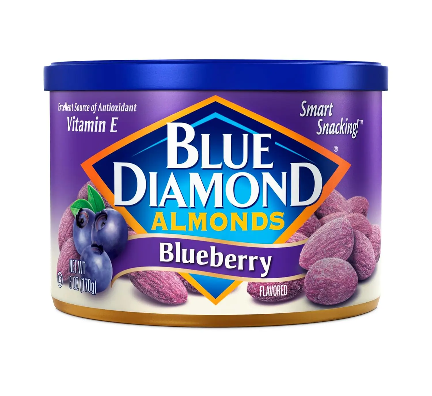 Crunchy Classic Blueberry-Flavored High Nutrition Superfoods Almonds, 6oz Compact Cans, Sweet Healthy On-the-Go Snacks for Adults