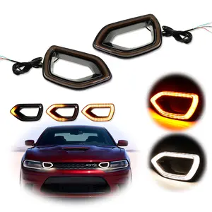 2pcs Dynamic Amber Signal LED DRL Grill Lights For 2015 2016 2017 2018 2019 2020 2021 Dodge Charger SRT Scat Pack