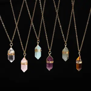 Best-selling Natural Crystal Raw Stone Pendant Necklace Handcrafted with Hexagonal Copper Wire for Adults
